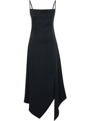 Asimetrik Kesim Kolsuz Midi Elbise