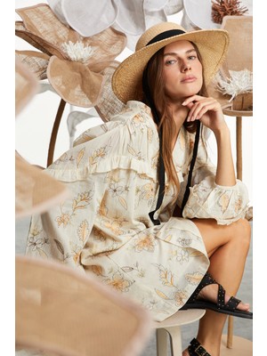 Etnik Baskılı Çiçekli Mini Elbise