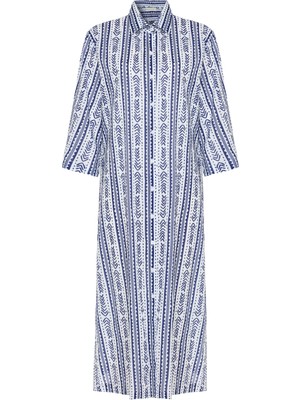 Marin Baskılı Midi Gömlek Elbise