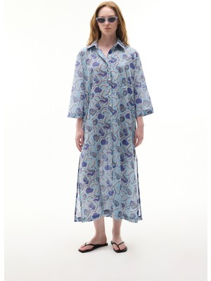 Etnik Baskılı Midi Gömlek Elbise