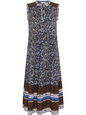 Etnik Baskılı Kolsuz Uzun Elbise