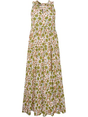 Etnik Baskılı Kolsuz Kloş Uzun Elbise