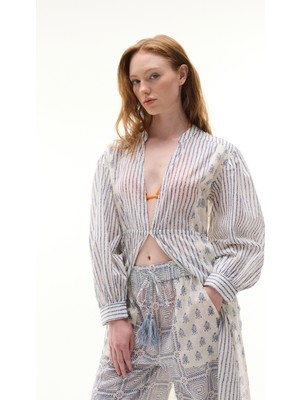 MUDO Marin Baskılı Uzun Kimono