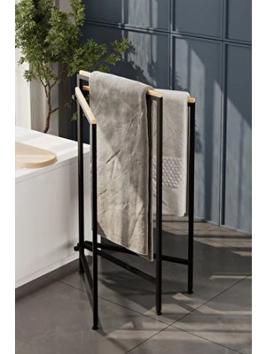 Bino Banyo Düzenleyici Havluluk Askılık Kurutma Askısı Çamaşır Askılığı Havlu Askılığı Ahşap Metal