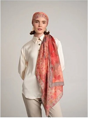 AYSHARA Şakayık Çiçek Desenli Çift Taraflı Şal - Kızıl Turuncu