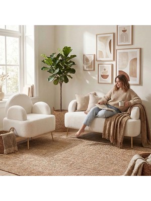 Zem Petra Çay Seti, Kırık Beyaz (1 ADET IKİLİ BERJER 1 ADET TEKLİ BERJER)