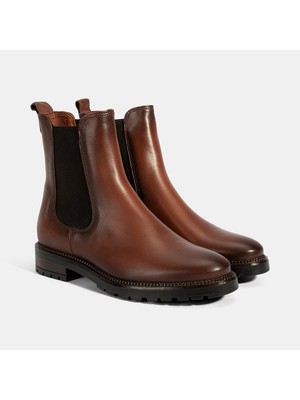 Kadın Taba Kalın Topuklu Deri Bot