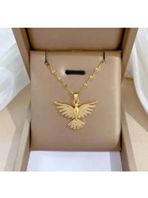  altın renk singapur zincir zirkon taşlı anka kuş çelik kolye