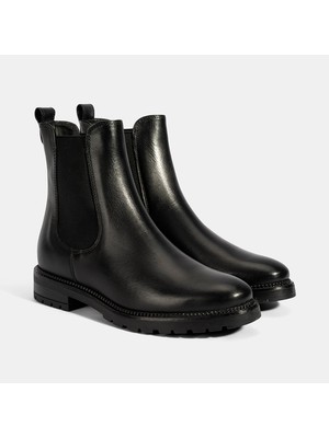 Kadın Siyah Kalın Topuklu Deri Bot