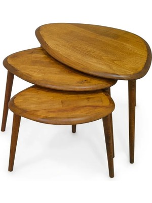 Masif Doğal Ahşap Zigon Sehpa 3'lü Set, Modern Masif Yan Sehpa