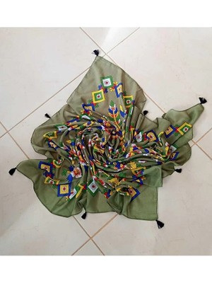 Sinem Şanlı Atelier Yörük Çengelköy Otantik Yazma Eşarp Fular Püsküllü