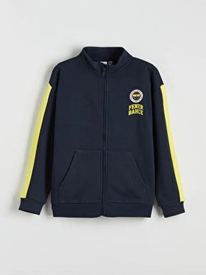 LC Waikiki Lacivert Dik Yaka Fenerbahçe Baskılı Erkek Çocuk Fermuarlı Sweatshirt
