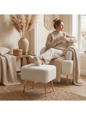 Zem Petra Çay Seti, Kırık Beyaz (1 ADET TEKLİ BERJER 1 ADET PUF)