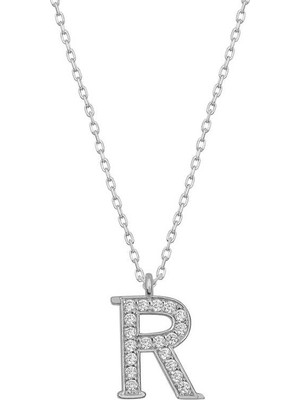 Diger KENPAZAR925 Ayar Gümüş Rodyum Kaplama R Harfi Kadın Gümüş Kolye