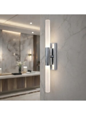 Nazik Aydınlatma Perla Krom Modern  Pilli ve Elektrikli Günışığı Ledli 1 Adet Duvar Apliği  Pilli Aplik, Aplik