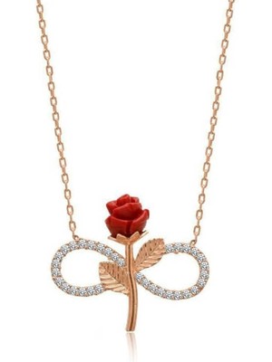 Diger KENPAZAR925 Ayar Gümüş Rose Sonsuz Gül Kadın Gümüş Kolye
