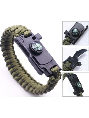 Savex 9595 Pusulalı & Bıçaklı Paracord Bileklik Haki