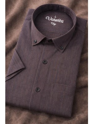 Varetta Erkek Kısa Kollu Gömlek Bordo Cepli Kareli Yaka Düğmeli Pamuklu Geniş Kesim