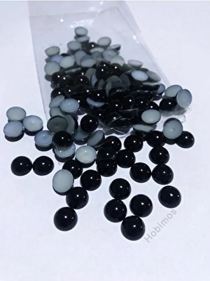 Hobimos 50 Adet 8 mm Siyah Yarım Inci Boncuk - 8mm Kesik Yapıştırılabilir Süsleme Boncuğu