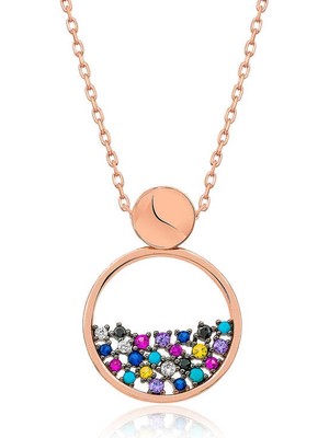 Diger Kenpazar 925 Ayar Gümüş Rose Mix Taşlı Çiğ Damlası Kadın Gümüş Kolye