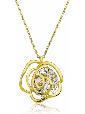 Diger Kenpazar 925 Ayar Gümüş Gold Gül Kadın Gümüş Kolye