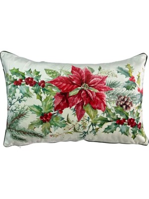 Decocenter Yeşil Biyeli Poinsettia Detaylı Yılbaşı Kırlent