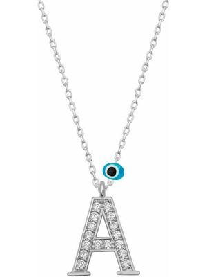 Diger KENPAZAR925 Ayar Gümüş Nazar Rodyum A Harfi Kadın Gümüş Kolye