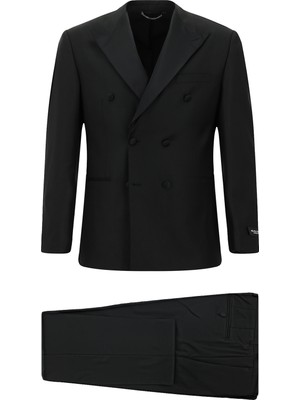 Abdullah Kiğılı 6 Drop Regular Fit Standart Kesim Sivri Yaka Yünlü Kruvaze Smokin & Damatlık