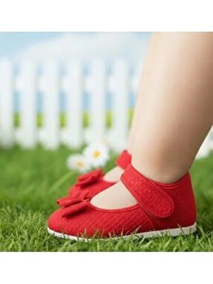 Kantex Kız Çocuk Babet Cırtcırtlı Hafif Taban Suni Deri Kırmızı Ortopedik Günlük Kullanım