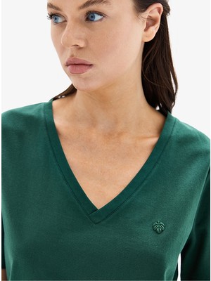 Blackspade Kadın V Yaka T-Shirt 60629 - Koyu Yeşil