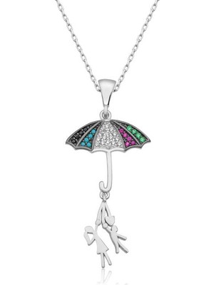 Diger Kenpazar 925 Ayar Gümüş Şemsiye Tutan Aşıklar Kadın Gümüş Kolye