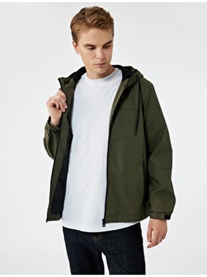 Koton Uzun Kollu Fermuarlı Cep Detaylı Su Itici Kapşonlu Yağmurluk