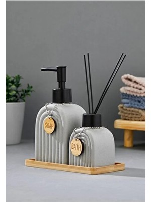Cooker 2'li 320 ml Seramik Bambu Standlı Banyo Seti CKR3885