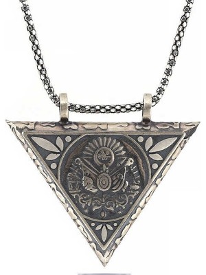 Diger KENPAZAR925 Ayar Gümüş Üçgen Içi Açılabilen Osmanlı Arma Muskalık Gümüş Kolye
