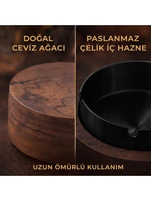 Coofbe Ahşap Kapaklı Masaüstü Küllük Kül Tablası Paslanmaz Çelik Kül Tablası Koku Engellemeli Küllük