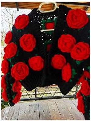 Asfaka Güllü Hırka El Örgüsü Güllü Hırka Motifli Hırka Crop Hırka