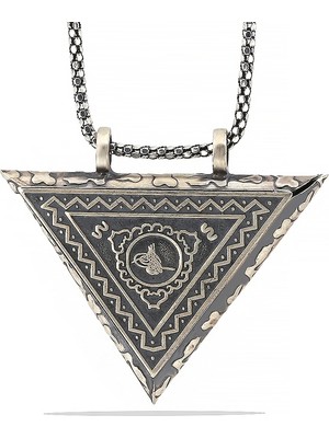 Diger KENPAZAR925 Ayar Gümüş Üçgen Içi Açılabilen Tuğra Muskalık Gümüş Kolye