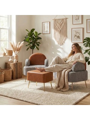 Zem Petra Çay Seti, Siyah Kazayağı/Taba Deri (2 ADET TEKLİ BERJER 1 ADET PUF)