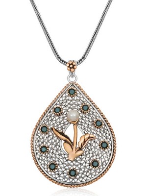 Diger KENPAZAR925 Ayar Gümüş Inci Çiçek Otantik Bayan Gümüş Kolye