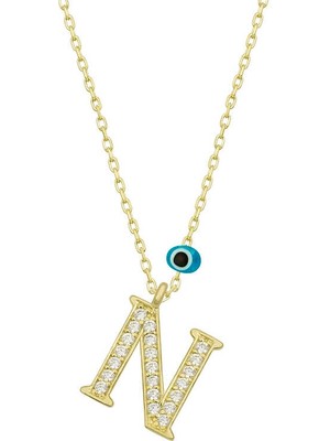 Diger KENPAZAR925 Ayar Gümüş Nazar Gold N Harfi Kadın Gümüş Kolye