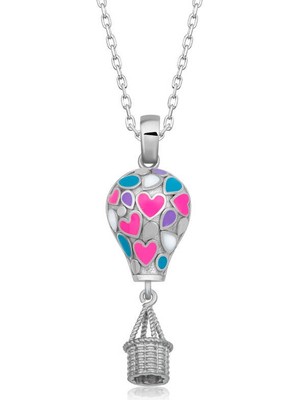 Diger KENPAZAR925 Ayar Gümüş Kalpli Kapadokya Balon Kadın Gümüş Kolye