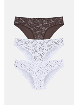 Suwen 3'lü Pamuklu Desenli Normal Bel Slip Külot
