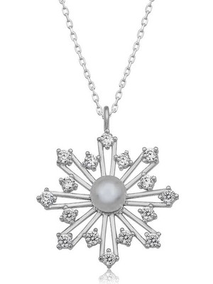 Diger KENPAZAR925 Ayar Gümüş Incili Kar Tanesi Kadın Gümüş Kolye