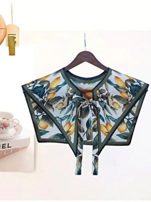 Nurfemina Limon Desenli Akdeniz Esintili Omuz Şalı | "citrus Blossom" Stil Lüks Fular Yaka