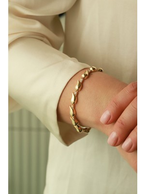 Aydın Kuyumculuk 14 Ayar Altın,taşlı Sıralı, Bayan Damla Bileklik AGBLK714