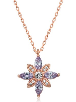 Diger KENPAZAR925 Ayar Gümüş Lila Taşlı Umut Çiçeği Kadın Gümüş Kolye