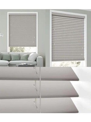 YS Perde Tasarım Wooden Blinds %100 Doğal Ahşap Jaluzi Perde , 50MM Alüminyum Kasalı Yüksek Kaliteli - Gri (M.i) GRI/Mİ154