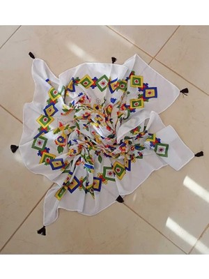 Sinem Şanlı Atelier Yörük Çengelköy Otantik Yazma Eşarp Fular Püsküllü