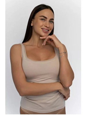 Lirona Lrn 25493 Kadın Premium Kumaş Modal Pamuk Likralı Tül Biyeli Kalın Askılı Atlet ve Dış Giyim Askılı