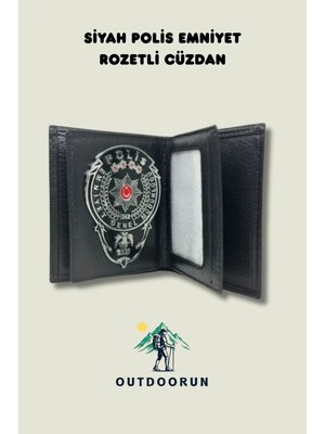 Outdoorun Siyah Polis Emniyet Rozetli Cüzdan